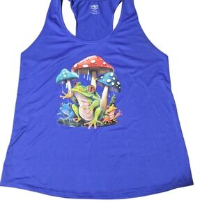 Blue Tank Top with Frog and Mushroom Design
